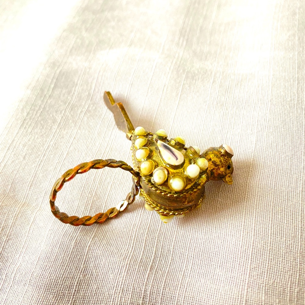 Vintage handmade bird brass ring
